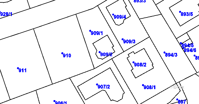 Parcela st. 909/2 v KÚ Hlubočepy, Katastrální mapa