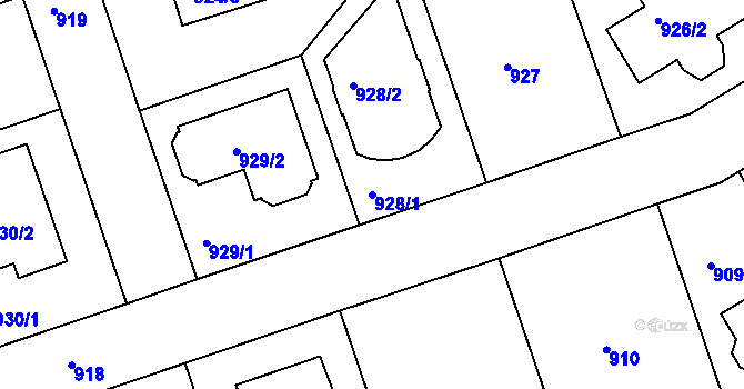 Parcela st. 928/1 v KÚ Hlubočepy, Katastrální mapa