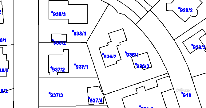 Parcela st. 936/2 v KÚ Hlubočepy, Katastrální mapa
