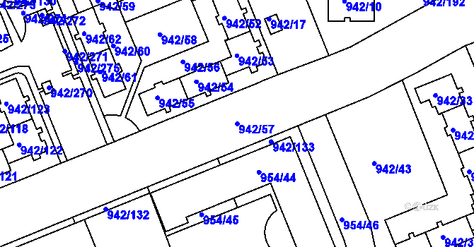 Parcela st. 942/57 v KÚ Hlubočepy, Katastrální mapa