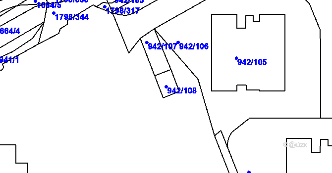 Parcela st. 942/108 v KÚ Hlubočepy, Katastrální mapa