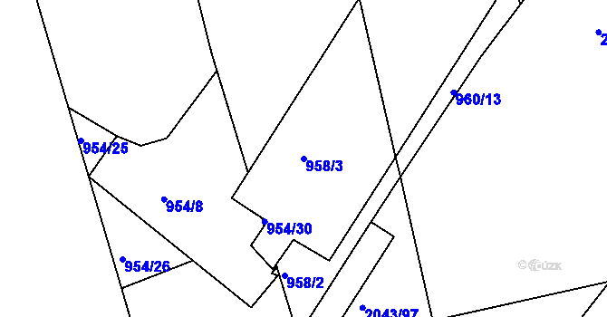 Parcela st. 958/3 v KÚ Hlubočepy, Katastrální mapa