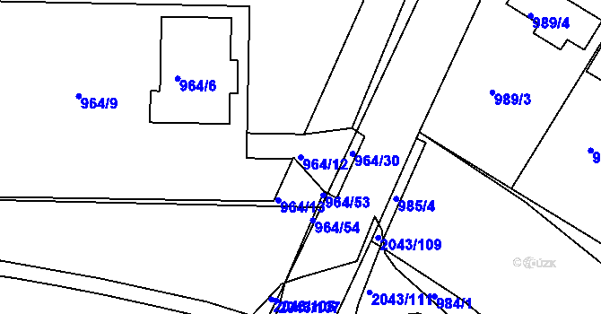 Parcela st. 964/12 v KÚ Hlubočepy, Katastrální mapa