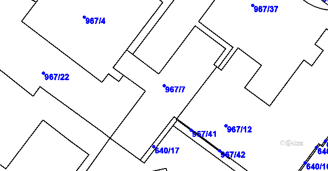 Parcela st. 967/7 v KÚ Hlubočepy, Katastrální mapa