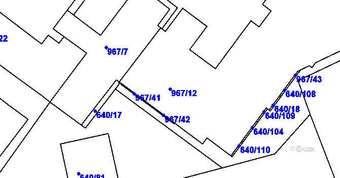 Parcela st. 967/12 v KÚ Hlubočepy, Katastrální mapa