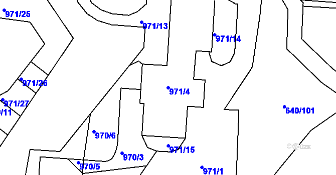 Parcela st. 971/4 v KÚ Hlubočepy, Katastrální mapa