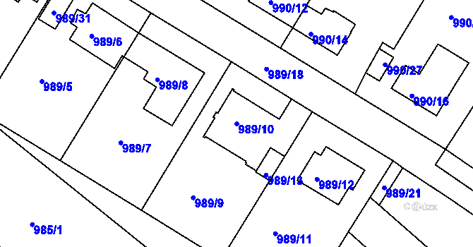 Parcela st. 989/10 v KÚ Hlubočepy, Katastrální mapa