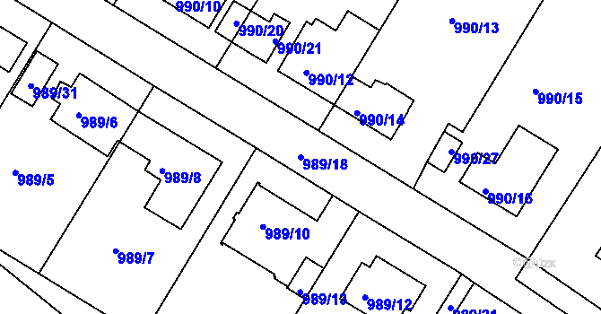Parcela st. 989/18 v KÚ Hlubočepy, Katastrální mapa