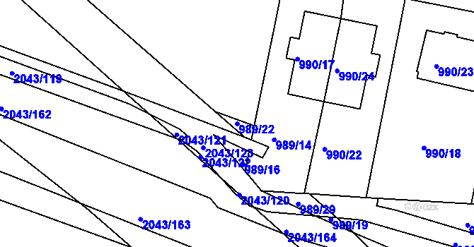 Parcela st. 989/22 v KÚ Hlubočepy, Katastrální mapa