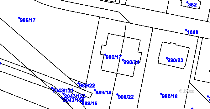 Parcela st. 990/17 v KÚ Hlubočepy, Katastrální mapa