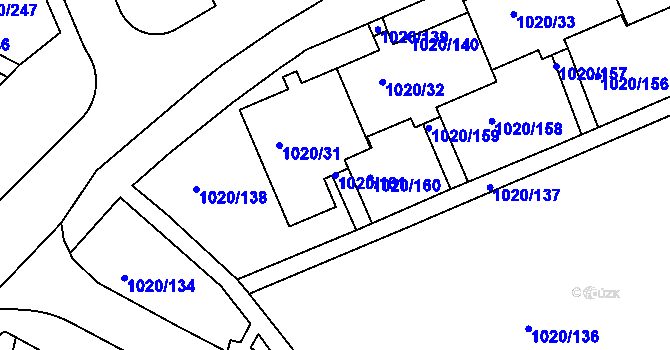 Parcela st. 1020/161 v KÚ Hlubočepy, Katastrální mapa