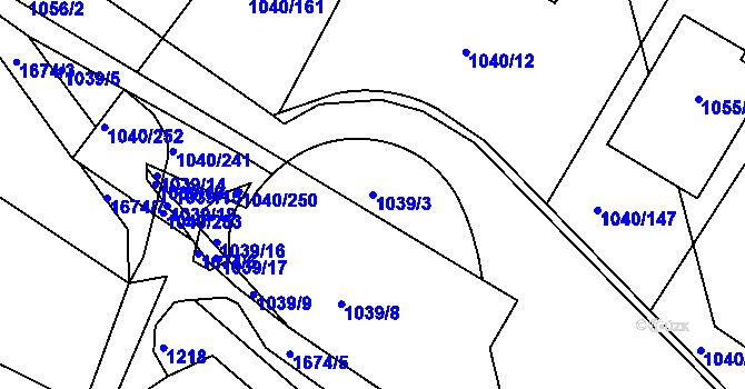Parcela st. 1039/3 v KÚ Hlubočepy, Katastrální mapa