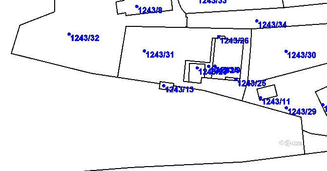 Parcela st. 1243/13 v KÚ Hlubočepy, Katastrální mapa