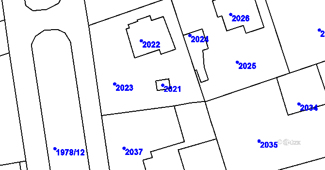 Parcela st. 2021 v KÚ Hlubočepy, Katastrální mapa