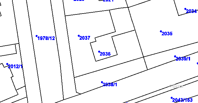 Parcela st. 2036 v KÚ Hlubočepy, Katastrální mapa