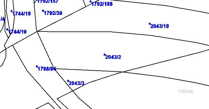 Parcela st. 2043/2 v KÚ Hlubočepy, Katastrální mapa