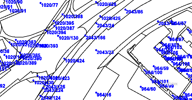 Parcela st. 2043/23 v KÚ Hlubočepy, Katastrální mapa
