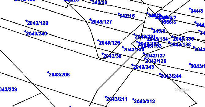 Parcela st. 2043/38 v KÚ Hlubočepy, Katastrální mapa