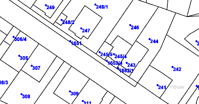 Parcela st. 245/5 v KÚ Hlubočepy, Katastrální mapa