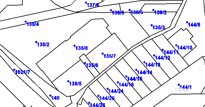 Parcela st. 135/7 v KÚ Hlubočepy, Katastrální mapa