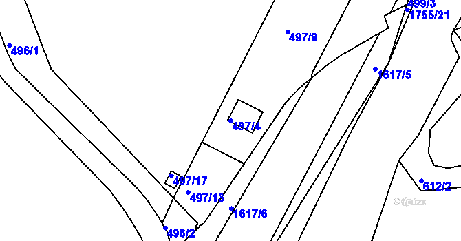 Parcela st. 497/4 v KÚ Hlubočepy, Katastrální mapa