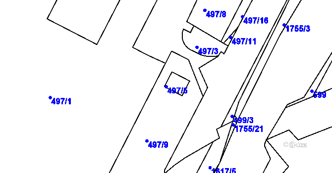 Parcela st. 497/5 v KÚ Hlubočepy, Katastrální mapa