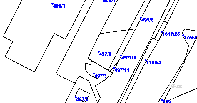 Parcela st. 497/8 v KÚ Hlubočepy, Katastrální mapa