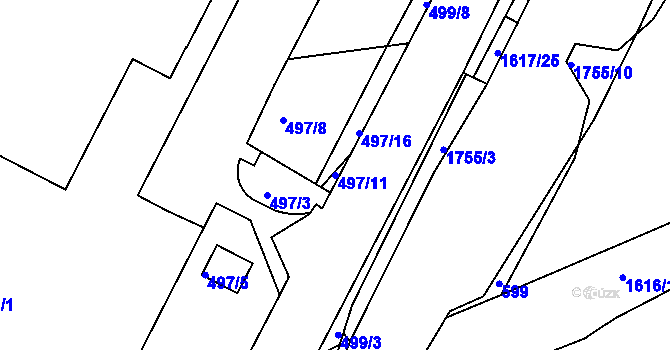 Parcela st. 497/11 v KÚ Hlubočepy, Katastrální mapa