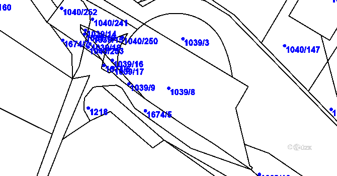 Parcela st. 1039/8 v KÚ Hlubočepy, Katastrální mapa