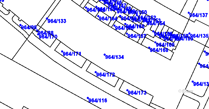 Parcela st. 964/134 v KÚ Hlubočepy, Katastrální mapa
