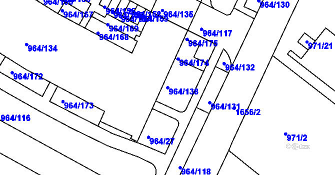 Parcela st. 964/138 v KÚ Hlubočepy, Katastrální mapa