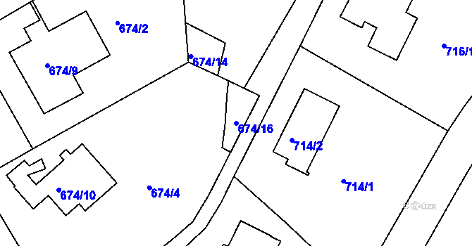 Parcela st. 674/16 v KÚ Hlubočepy, Katastrální mapa