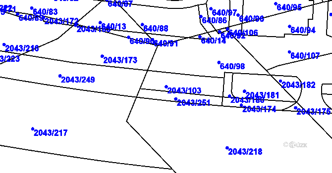 Parcela st. 2043/103 v KÚ Hlubočepy, Katastrální mapa