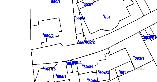 Parcela st. 650/5 v KÚ Hlubočepy, Katastrální mapa