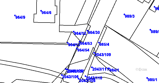 Parcela st. 964/53 v KÚ Hlubočepy, Katastrální mapa