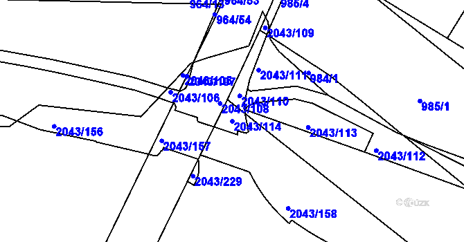 Parcela st. 2043/114 v KÚ Hlubočepy, Katastrální mapa