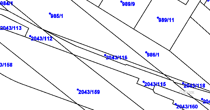 Parcela st. 2043/116 v KÚ Hlubočepy, Katastrální mapa