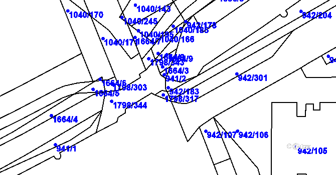 Parcela st. 942/183 v KÚ Hlubočepy, Katastrální mapa