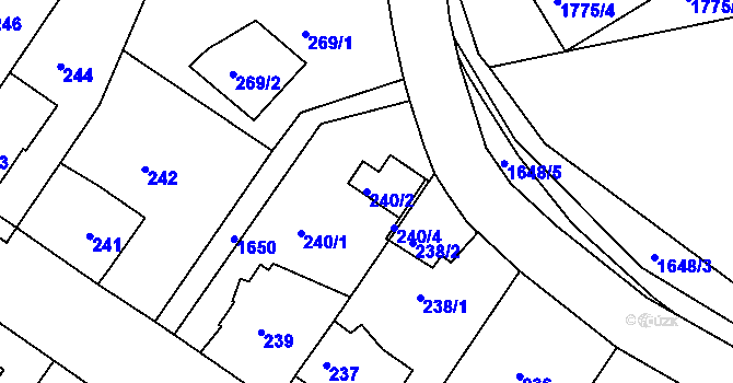 Parcela st. 240/2 v KÚ Hlubočepy, Katastrální mapa