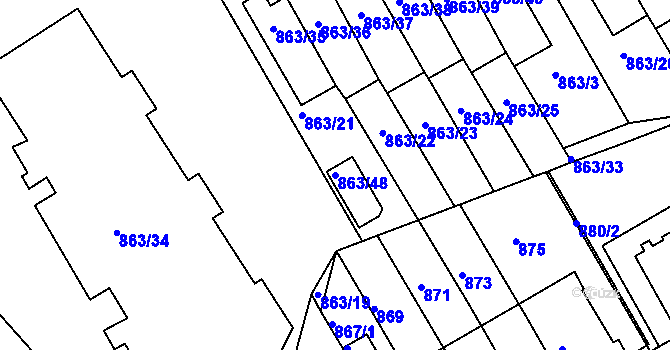 Parcela st. 863/48 v KÚ Hlubočepy, Katastrální mapa