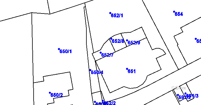 Parcela st. 652/7 v KÚ Hlubočepy, Katastrální mapa