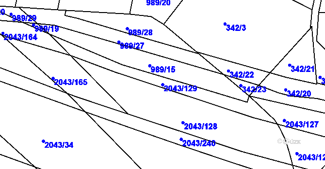 Parcela st. 2043/129 v KÚ Hlubočepy, Katastrální mapa