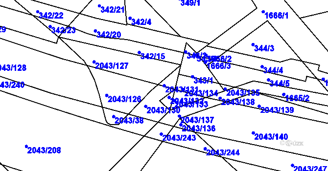 Parcela st. 2043/131 v KÚ Hlubočepy, Katastrální mapa