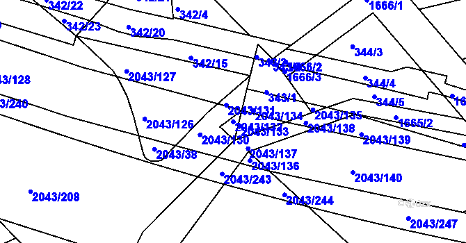 Parcela st. 2043/132 v KÚ Hlubočepy, Katastrální mapa