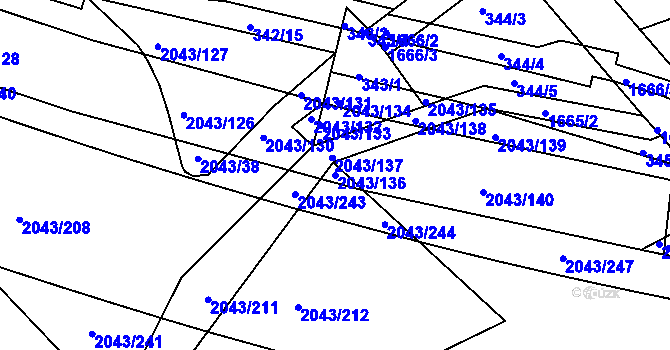 Parcela st. 2043/136 v KÚ Hlubočepy, Katastrální mapa