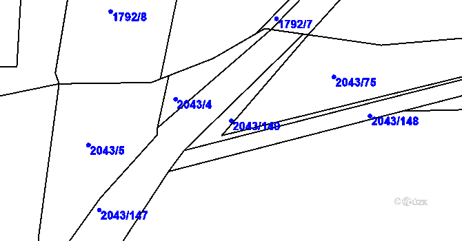 Parcela st. 2043/149 v KÚ Hlubočepy, Katastrální mapa