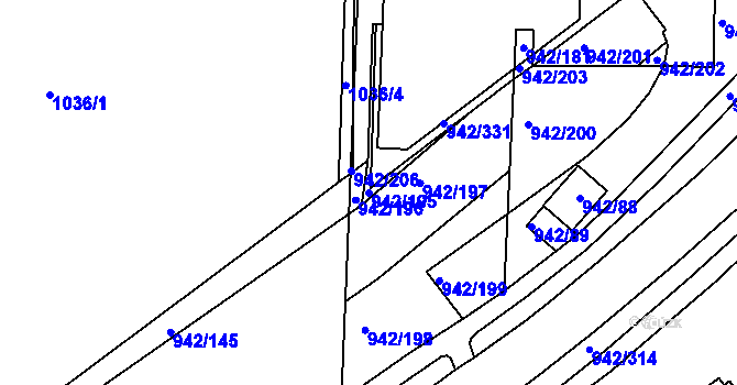 Parcela st. 942/195 v KÚ Hlubočepy, Katastrální mapa