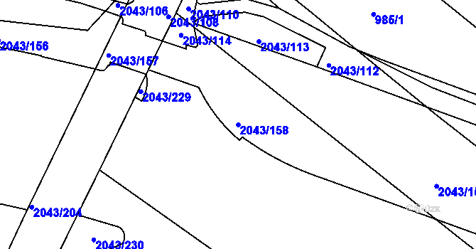 Parcela st. 2043/158 v KÚ Hlubočepy, Katastrální mapa