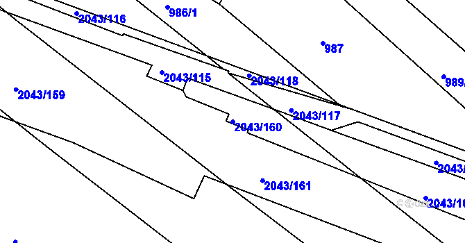 Parcela st. 2043/160 v KÚ Hlubočepy, Katastrální mapa