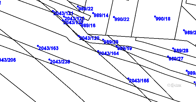 Parcela st. 2043/164 v KÚ Hlubočepy, Katastrální mapa